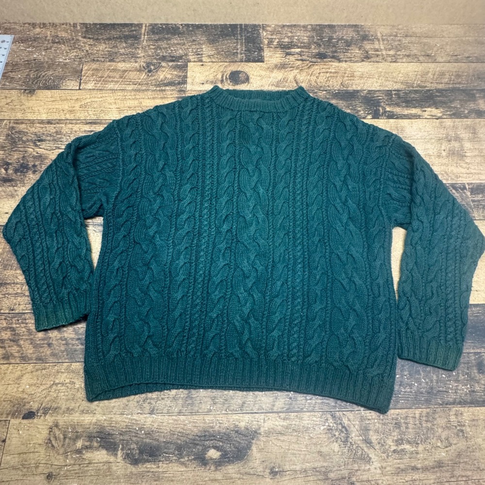 Abercrombie Fitch Mens Cable Knit Sweater Green‎ Size XL Ramie Cotton READ